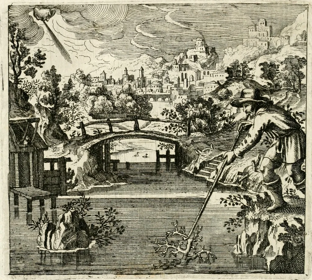 An illustration from Michaelis Majeri ... Secretioris naturae secretorum scrutinium chymicum : per oculis et intellectui accuratè accommodata, figuris cupro appositissimè incisa, ingeniosissima emblemata, hisque confines, & ad rem egregiè facientes sententias, doctissimaque item epigrammata, illustratum .., 1687, leaf 119