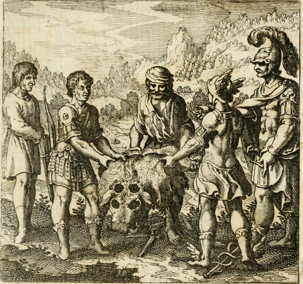 An illustration from Michaelis Majeri ... Secretioris naturae secretorum scrutinium chymicum : per oculis et intellectui accuratè accommodata, figuris cupro appositissimè incisa, ingeniosissima emblemata, hisque confines, & ad rem egregiè facientes sententias, doctissimaque item epigrammata, illustratum .., 1687, leaf 170