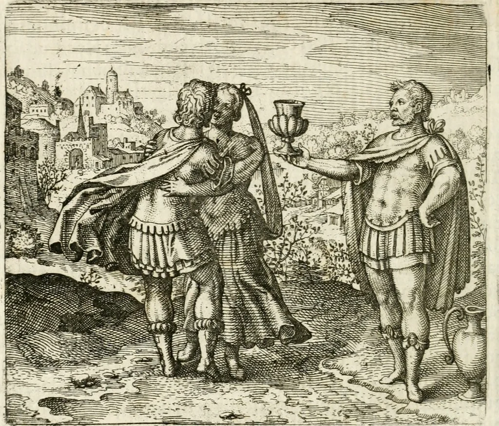 An illustration from Michaelis Majeri ... Secretioris naturae secretorum scrutinium chymicum : per oculis et intellectui accuratè accommodata, figuris cupro appositissimè incisa, ingeniosissima emblemata, hisque confines, & ad rem egregiè facientes sententias, doctissimaque item epigrammata, illustratum .., 1687, leaf 35