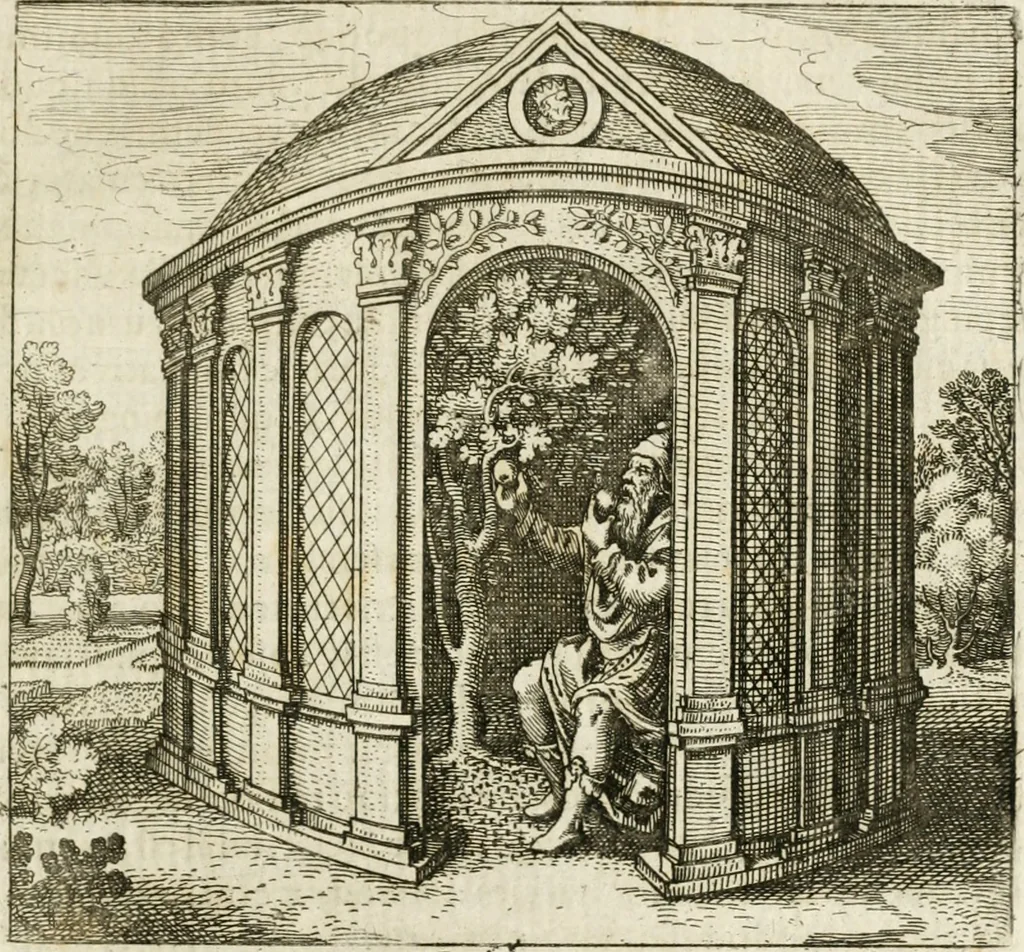 An illustration from Michaelis Majeri ... Secretioris naturae secretorum scrutinium chymicum : per oculis et intellectui accuratè accommodata, figuris cupro appositissimè incisa, ingeniosissima emblemata, hisque confines, & ad rem egregiè facientes sententias, doctissimaque item epigrammata, illustratum .., 1687, leaf 50