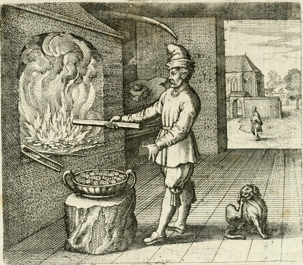 An illustration from Michaelis Majeri ... Secretioris naturae secretorum scrutinium chymicum : per oculis et intellectui accuratè accommodata, figuris cupro appositissimè incisa, ingeniosissima emblemata, hisque confines, & ad rem egregiè facientes sententias, doctissimaque item epigrammata, illustratum .., 1687, leaf 77