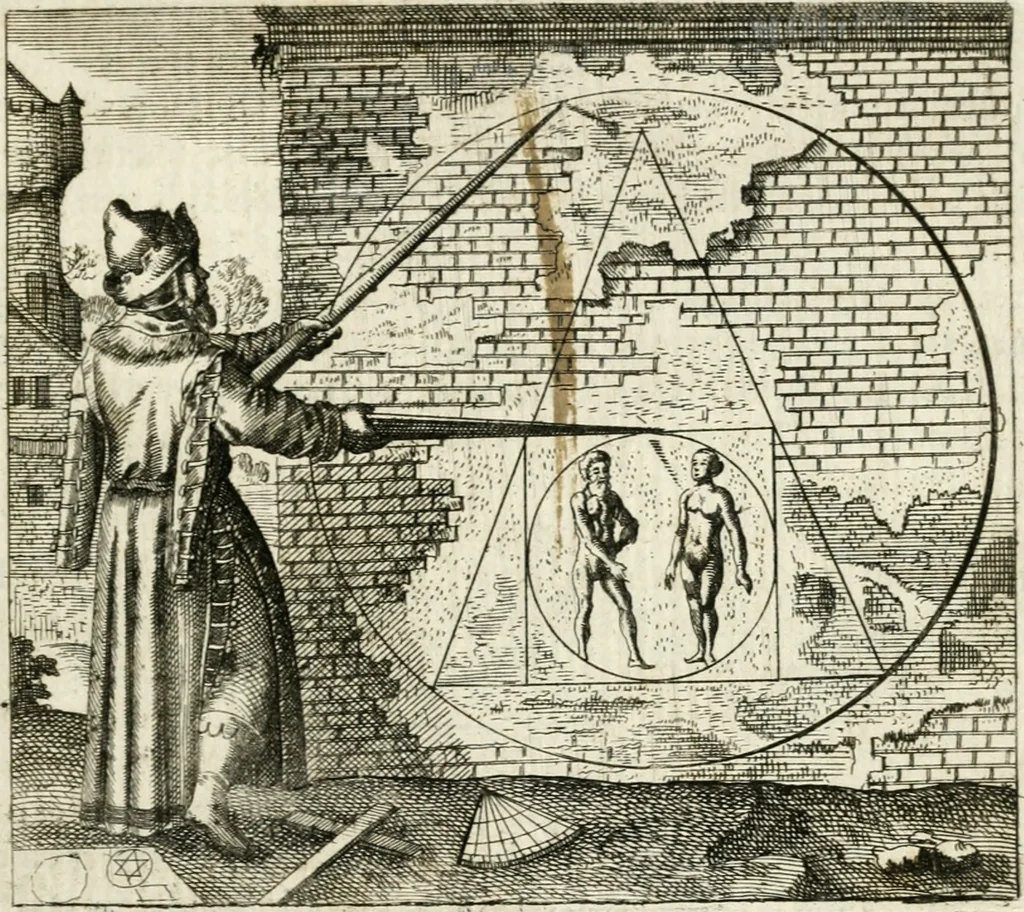 An illustration from Michaelis Majeri ... Secretioris naturae secretorum scrutinium chymicum : per oculis et intellectui accuratè accommodata, figuris cupro appositissimè incisa, ingeniosissima emblemata, hisque confines, & ad rem egregiè facientes sententias, doctissimaque item epigrammata, illustratum .., 1687, leaf 86