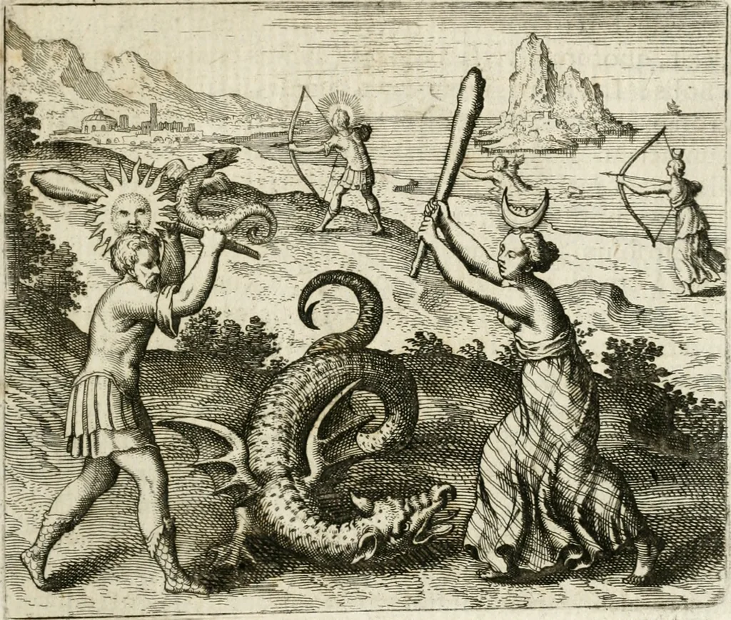 An illustration from Michaelis Majeri ... Secretioris naturae secretorum scrutinium chymicum : per oculis et intellectui accuratè accommodata, figuris cupro appositissimè incisa, ingeniosissima emblemata, hisque confines, & ad rem egregiè facientes sententias, doctissimaque item epigrammata, illustratum .., 1687, leaf 98