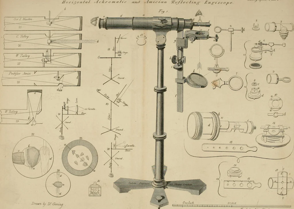 An illustration from Micrographia : containing practical essays on reflecting, solar, oxy-hydrogen gas microscopes; micrometers; eye-pieces, &c. &c., 1837, leaf 6
