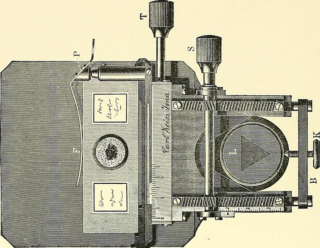 An illustration from The microscope : its construction and management : including technique, photo-micrography, and the past and future of the microscope, 1893, leaf 97