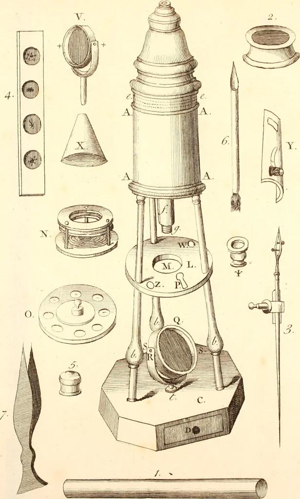 An illustration from The microscope made easy : or, I. The nature, uses, and magnifying powers of the best kinds of microscopes described, calculated, and explained ... II. An account of what surprizing discoveries have been already made by the microscope: with useful reflections on them .., 1742, leaf 44