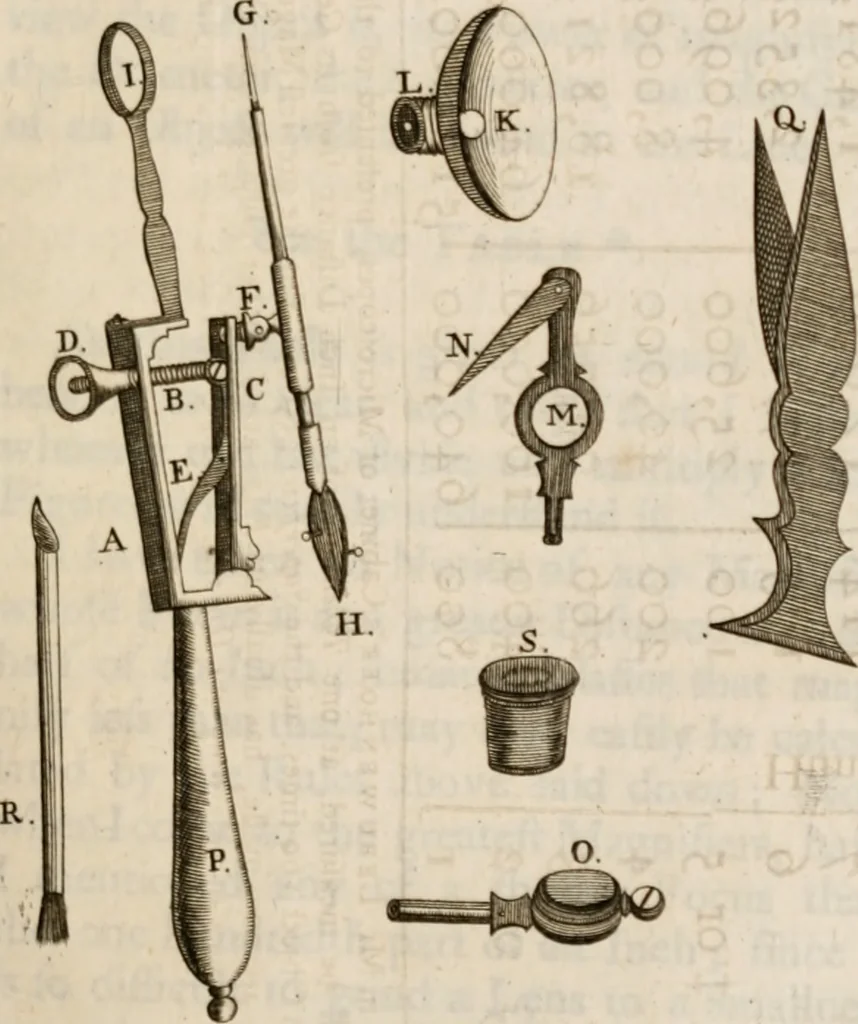 An illustration from The microscope made easy : or, I. The nature, uses, and magnifying powers of the best kinds of microscopes described, calculated, and explained ... II. An account of what surprizing discoveries have been already made by the microscope: with useful reflections on them .., 1742, leaf 66