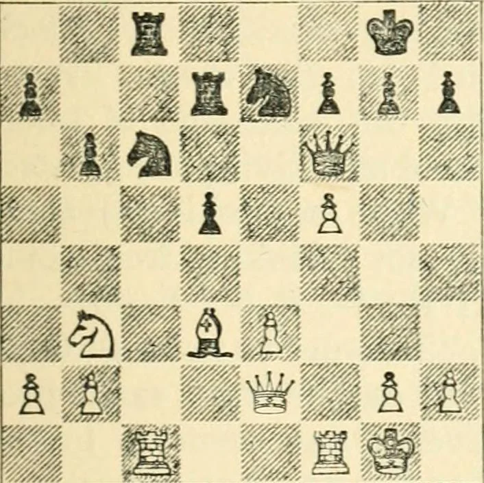An illustration from The middle game in chess, 1922, leaf 184