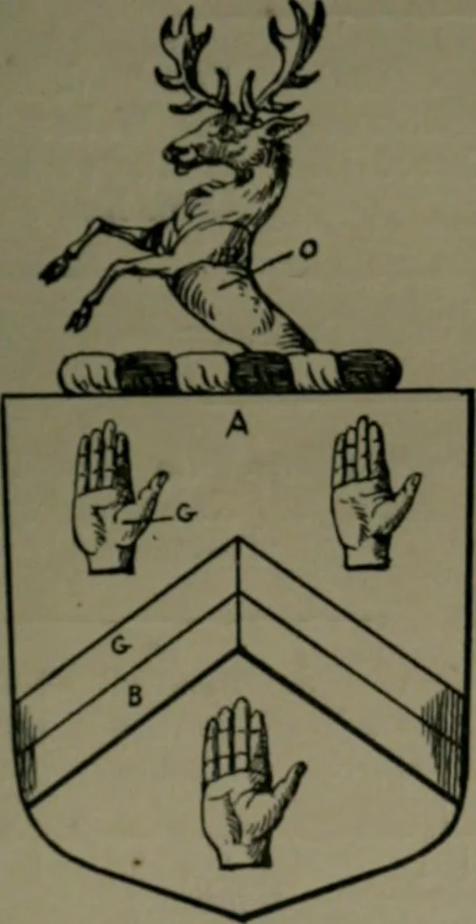 An illustration from Middlesex pedigrees, as collected by Richard Mundy in Harleian ms. no. 1551, 1914, leaf 100