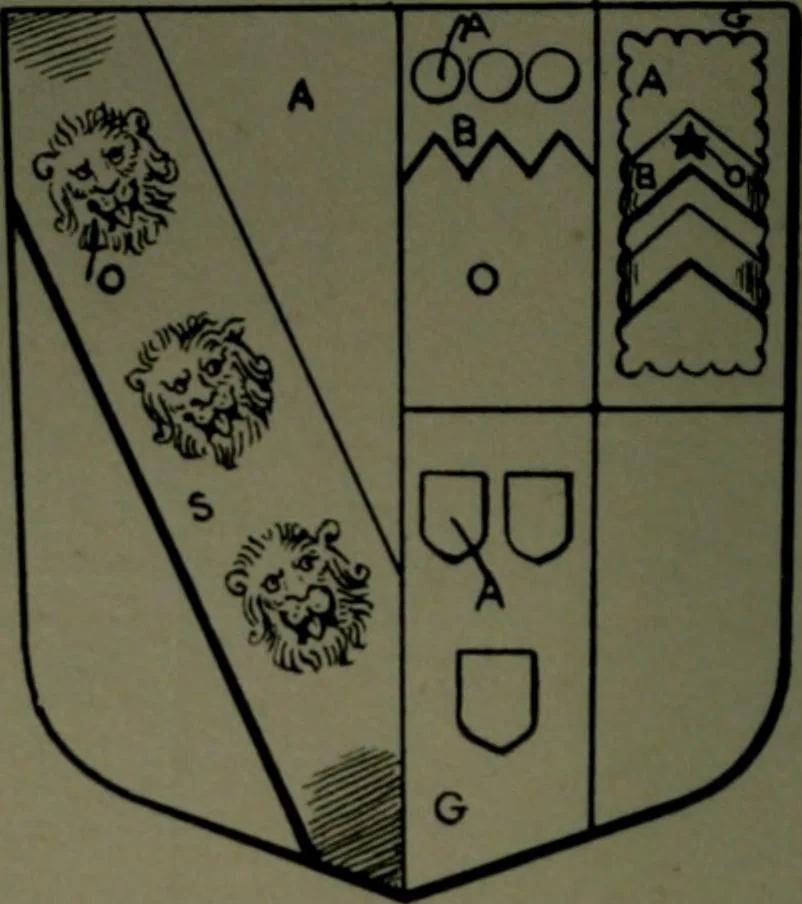 An illustration from Middlesex pedigrees, as collected by Richard Mundy in Harleian ms. no. 1551, 1914, leaf 107