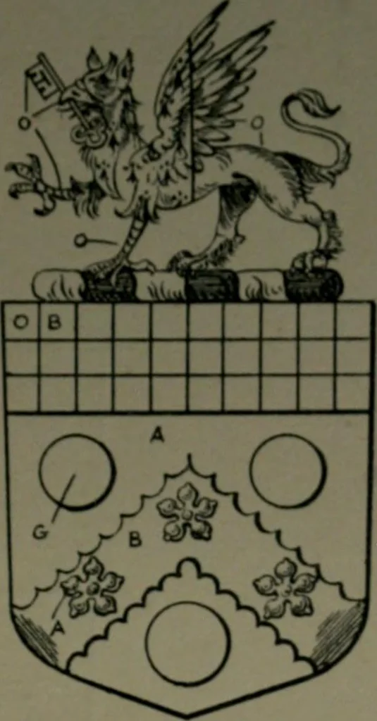 An illustration from Middlesex pedigrees, as collected by Richard Mundy in Harleian ms. no. 1551, 1914, leaf 108