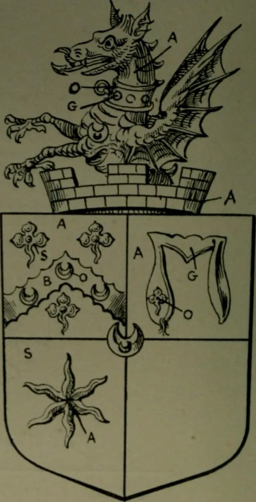 An illustration from Middlesex pedigrees, as collected by Richard Mundy in Harleian ms. no. 1551, 1914, leaf 109