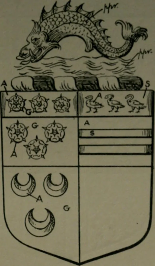 An illustration from Middlesex pedigrees, as collected by Richard Mundy in Harleian ms. no. 1551, 1914, leaf 110