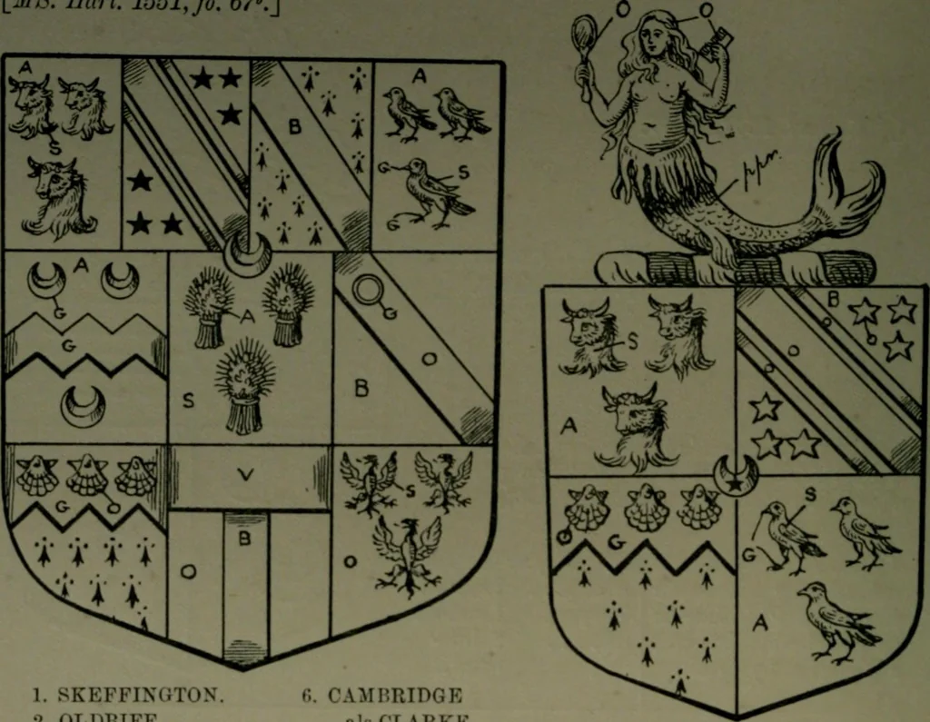 An illustration from Middlesex pedigrees, as collected by Richard Mundy in Harleian ms. no. 1551, 1914, leaf 111