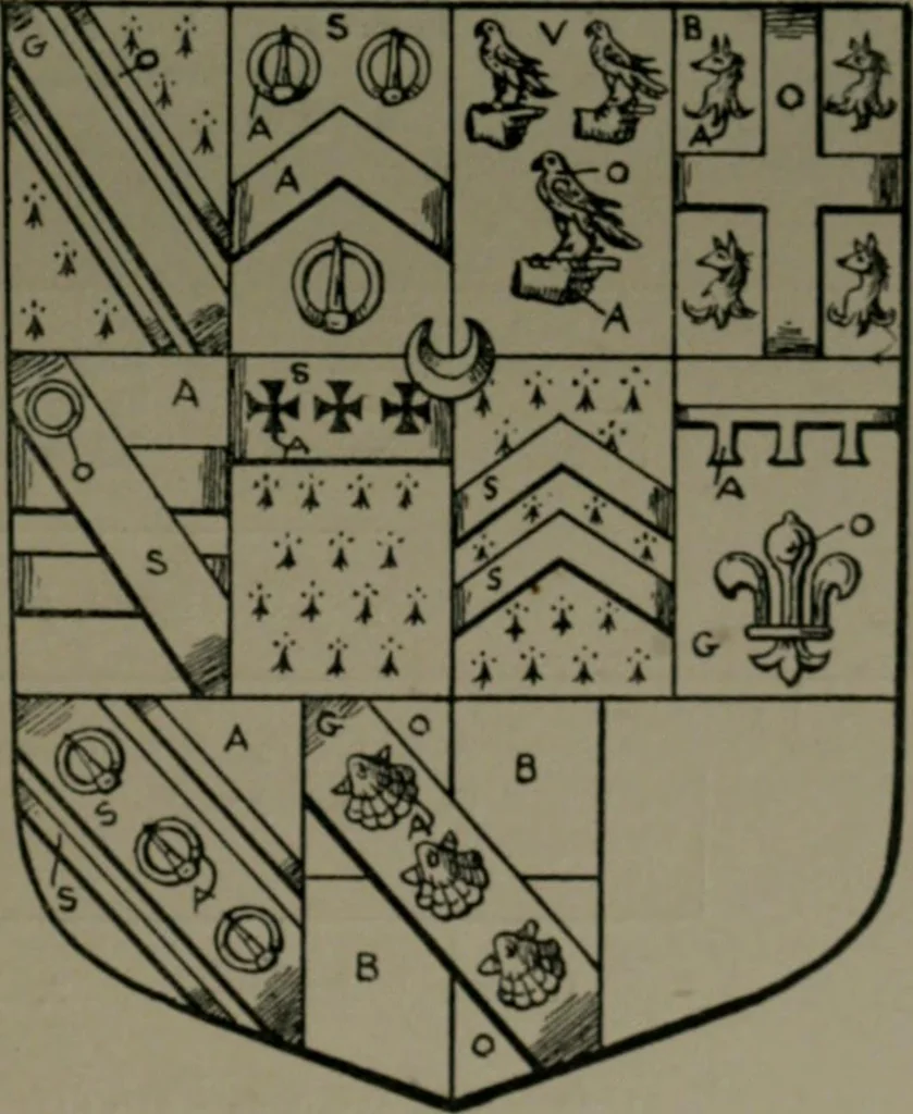 An illustration from Middlesex pedigrees, as collected by Richard Mundy in Harleian ms. no. 1551, 1914, leaf 112