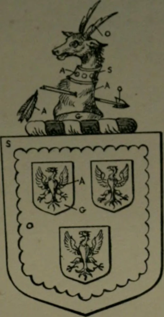 An illustration from Middlesex pedigrees, as collected by Richard Mundy in Harleian ms. no. 1551, 1914, leaf 116