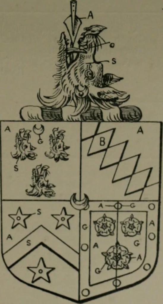 An illustration from Middlesex pedigrees, as collected by Richard Mundy in Harleian ms. no. 1551, 1914, leaf 124