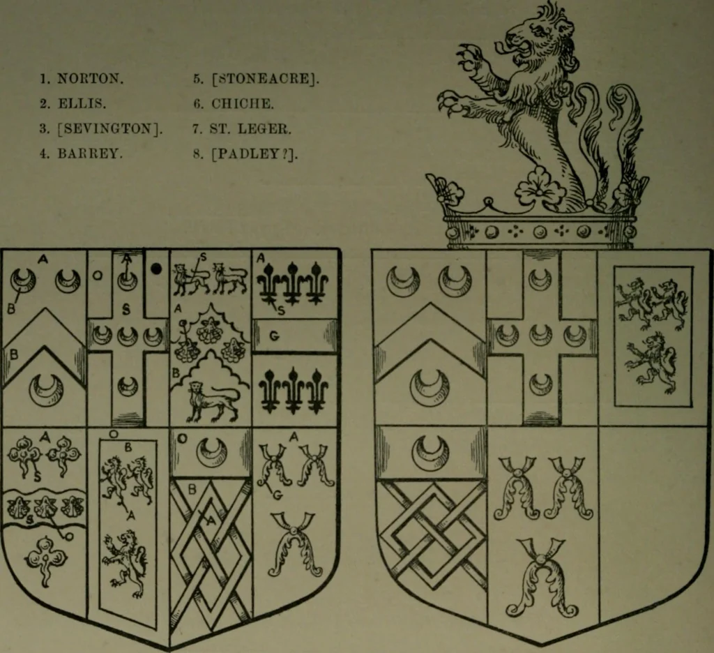 An illustration from Middlesex pedigrees, as collected by Richard Mundy in Harleian ms. no. 1551, 1914, leaf 129