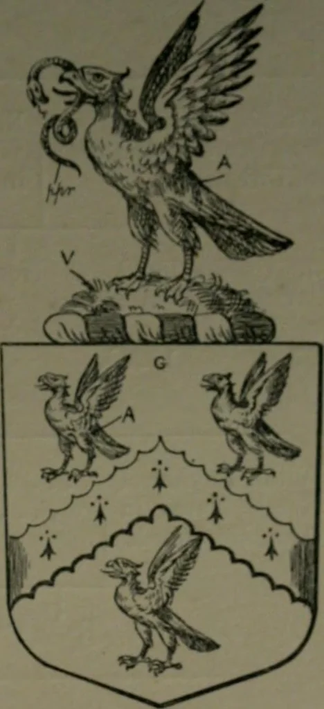 An illustration from Middlesex pedigrees, as collected by Richard Mundy in Harleian ms. no. 1551, 1914, leaf 140