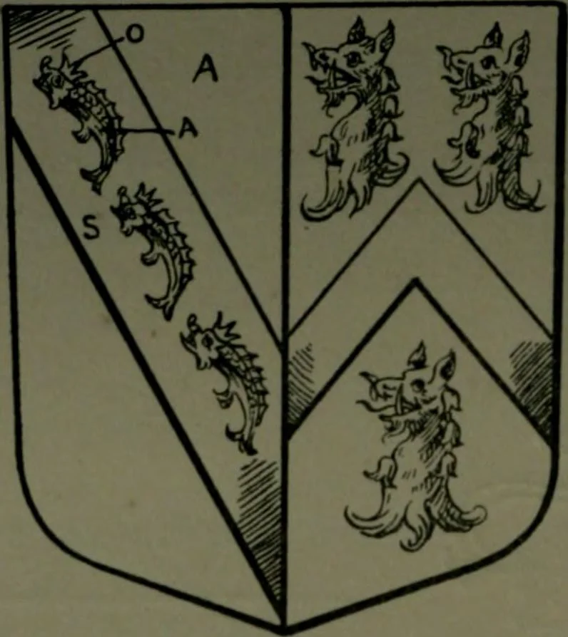 An illustration from Middlesex pedigrees, as collected by Richard Mundy in Harleian ms. no. 1551, 1914, leaf 143