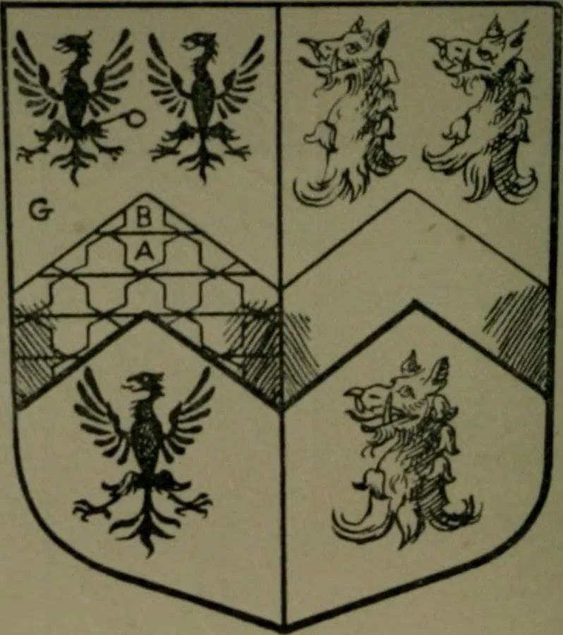 An illustration from Middlesex pedigrees, as collected by Richard Mundy in Harleian ms. no. 1551, 1914, leaf 143