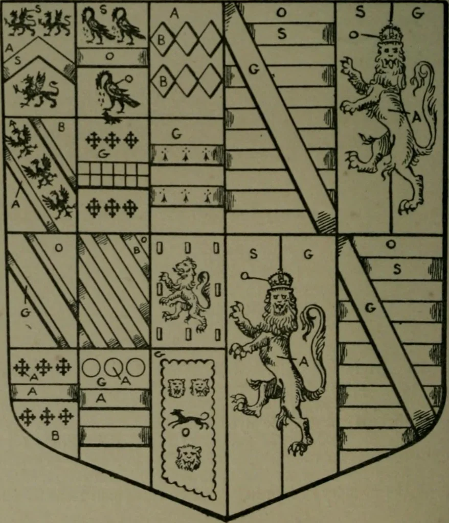 An illustration from Middlesex pedigrees, as collected by Richard Mundy in Harleian ms. no. 1551, 1914, leaf 145