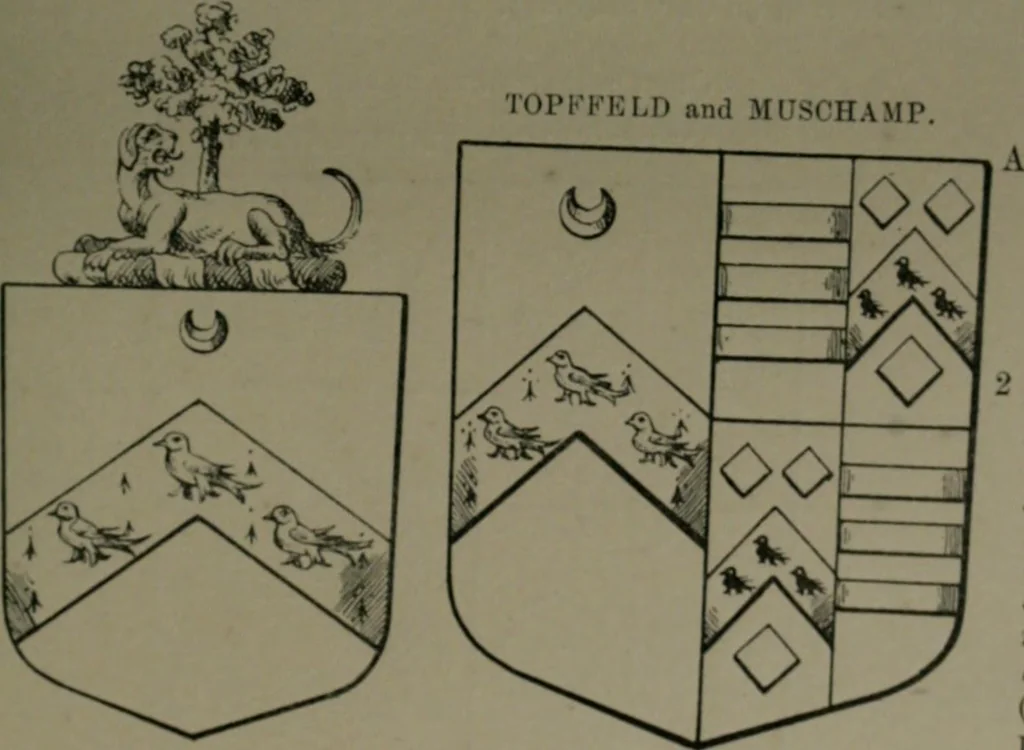 An illustration from Middlesex pedigrees, as collected by Richard Mundy in Harleian ms. no. 1551, 1914, leaf 146