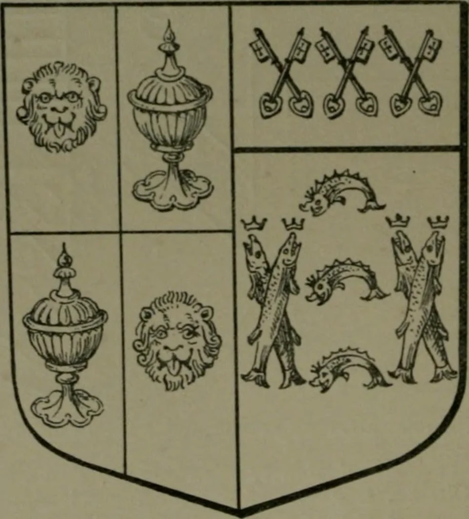 An illustration from Middlesex pedigrees, as collected by Richard Mundy in Harleian ms. no. 1551, 1914, leaf 147
