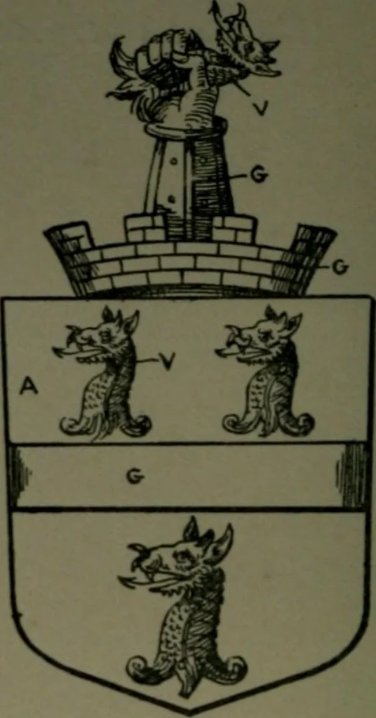 An illustration from Middlesex pedigrees, as collected by Richard Mundy in Harleian ms. no. 1551, 1914, leaf 153