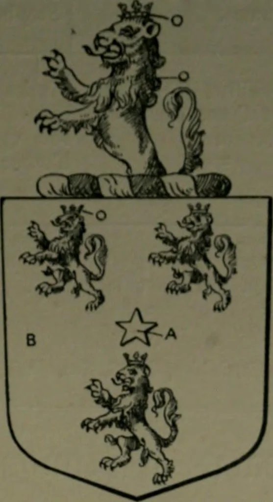 An illustration from Middlesex pedigrees, as collected by Richard Mundy in Harleian ms. no. 1551, 1914, leaf 156