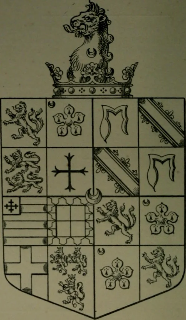 An illustration from Middlesex pedigrees, as collected by Richard Mundy in Harleian ms. no. 1551, 1914, leaf 161