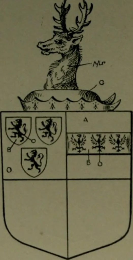 An illustration from Middlesex pedigrees, as collected by Richard Mundy in Harleian ms. no. 1551, 1914, leaf 169