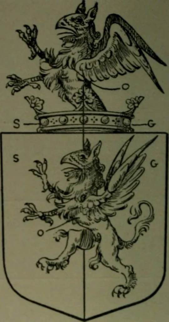 An illustration from Middlesex pedigrees, as collected by Richard Mundy in Harleian ms. no. 1551, 1914, leaf 177