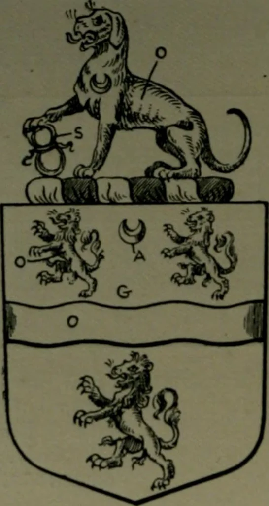 An illustration from Middlesex pedigrees, as collected by Richard Mundy in Harleian ms. no. 1551, 1914, leaf 179