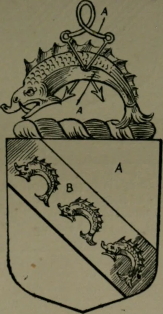 An illustration from Middlesex pedigrees, as collected by Richard Mundy in Harleian ms. no. 1551, 1914, leaf 18
