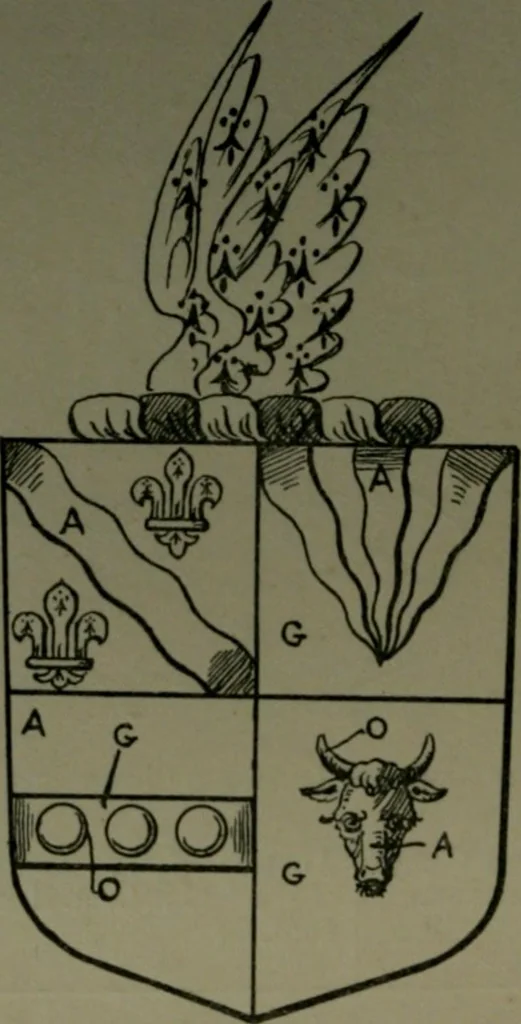 An illustration from Middlesex pedigrees, as collected by Richard Mundy in Harleian ms. no. 1551, 1914, leaf 183