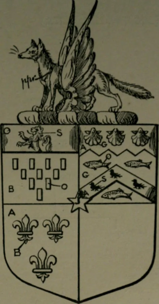 An illustration from Middlesex pedigrees, as collected by Richard Mundy in Harleian ms. no. 1551, 1914, leaf 184