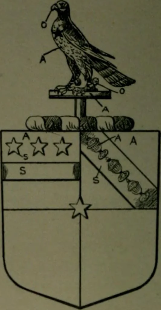 An illustration from Middlesex pedigrees, as collected by Richard Mundy in Harleian ms. no. 1551, 1914, leaf 185