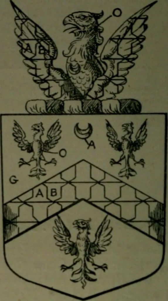 An illustration from Middlesex pedigrees, as collected by Richard Mundy in Harleian ms. no. 1551, 1914, leaf 187