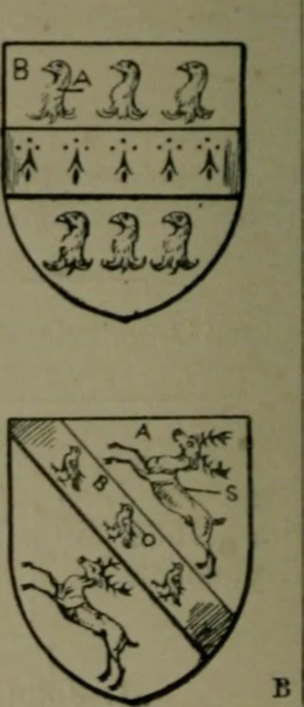 An illustration from Middlesex pedigrees, as collected by Richard Mundy in Harleian ms. no. 1551, 1914, leaf 187
