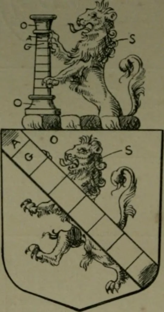 An illustration from Middlesex pedigrees, as collected by Richard Mundy in Harleian ms. no. 1551, 1914, leaf 189