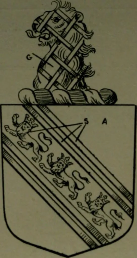 An illustration from Middlesex pedigrees, as collected by Richard Mundy in Harleian ms. no. 1551, 1914, leaf 19