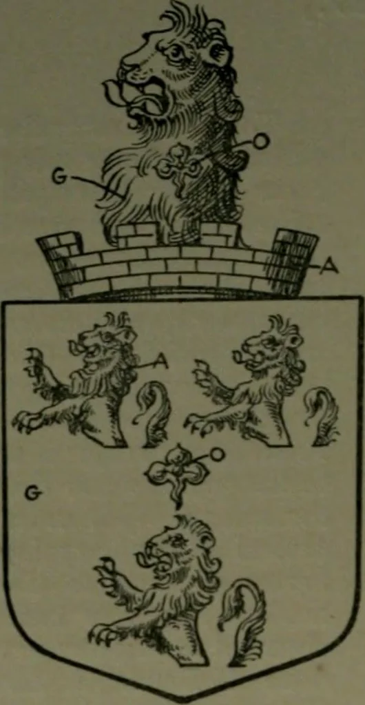 An illustration from Middlesex pedigrees, as collected by Richard Mundy in Harleian ms. no. 1551, 1914, leaf 193