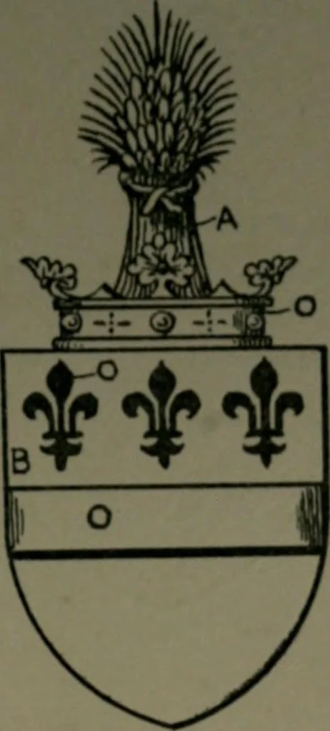 An illustration from Middlesex pedigrees, as collected by Richard Mundy in Harleian ms. no. 1551, 1914, leaf 196