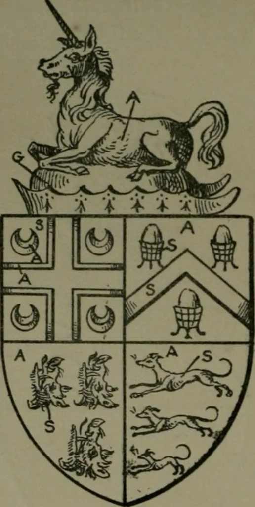 An illustration from Middlesex pedigrees, as collected by Richard Mundy in Harleian ms. no. 1551, 1914, leaf 197