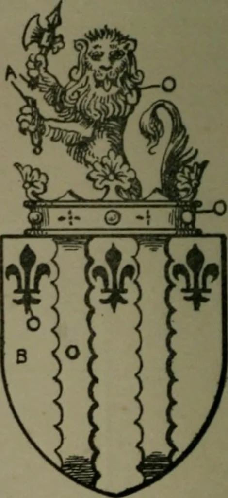 An illustration from Middlesex pedigrees, as collected by Richard Mundy in Harleian ms. no. 1551, 1914, leaf 197