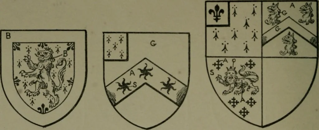 An illustration from Middlesex pedigrees, as collected by Richard Mundy in Harleian ms. no. 1551, 1914, leaf 199