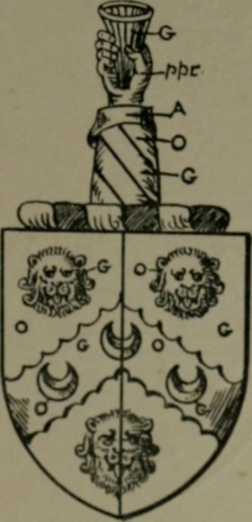 An illustration from Middlesex pedigrees, as collected by Richard Mundy in Harleian ms. no. 1551, 1914, leaf 200