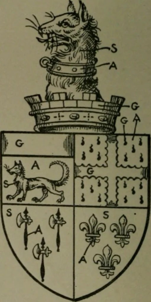 An illustration from Middlesex pedigrees, as collected by Richard Mundy in Harleian ms. no. 1551, 1914, leaf 201