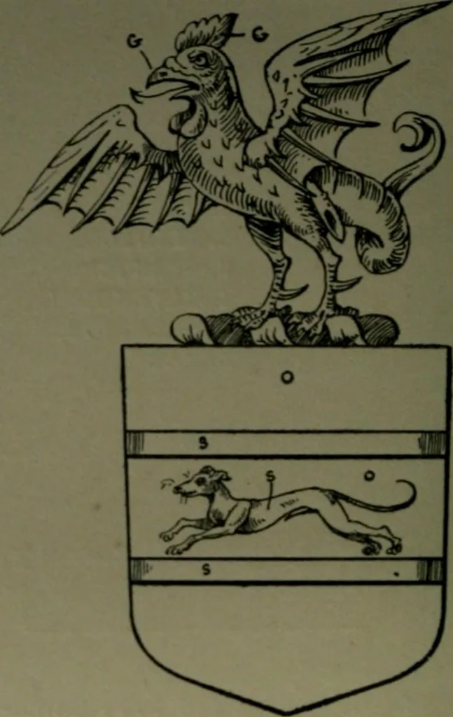 An illustration from Middlesex pedigrees, as collected by Richard Mundy in Harleian ms. no. 1551, 1914, leaf 21